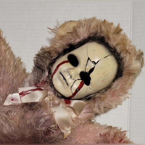 Vintage Creepy Doll Pink Teddy Bear ~ Ooak Bastet Handmade - Picture 3 of 4